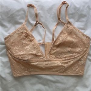 Free People Nude Lace Longline Underwire Bra